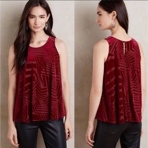 Anthropologie Sunday in Brooklyn Red Velvet Swing Top